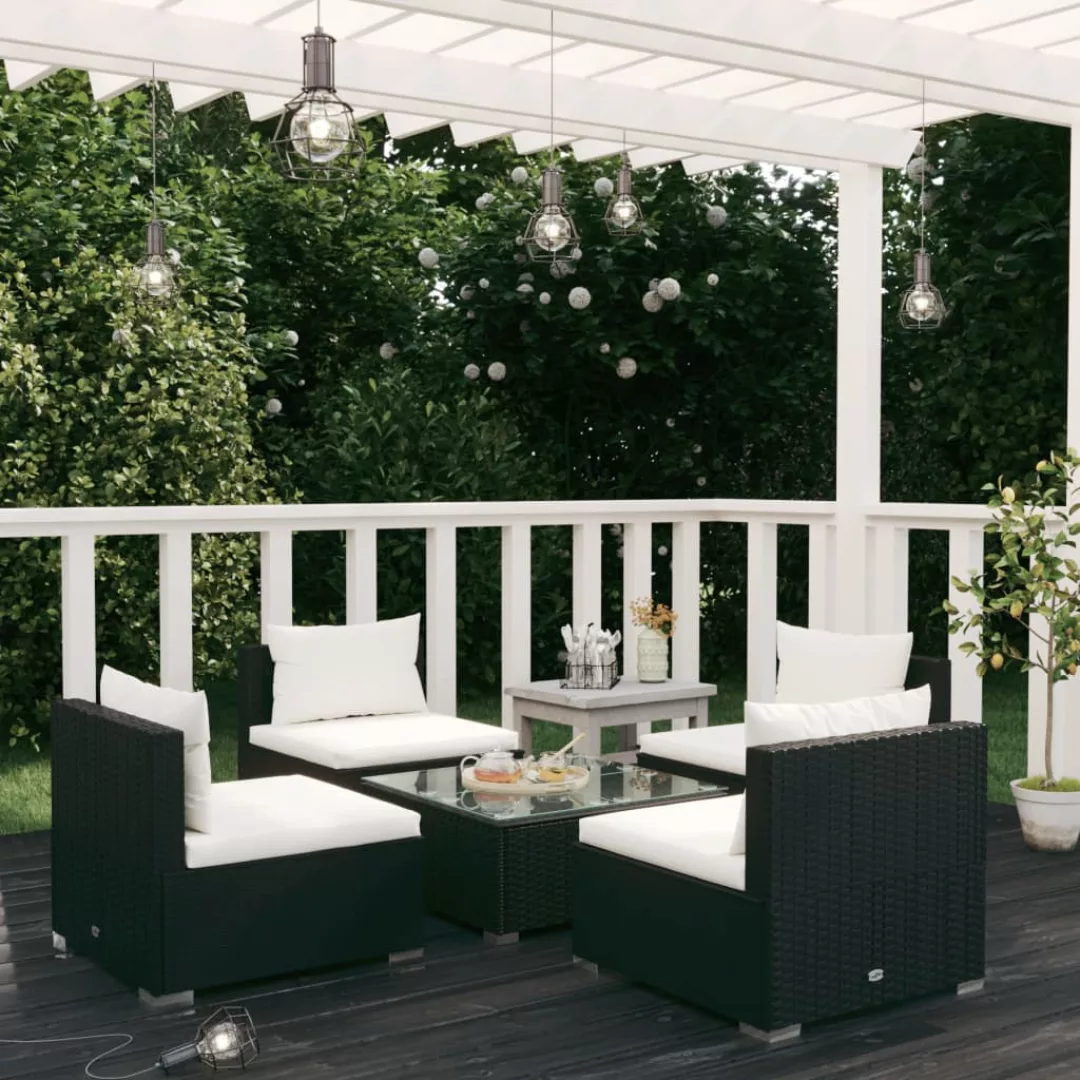 Vidaxl 5-tlg. Garten-lounge-set Mit Kissen Poly Rattan Schwarz günstig online kaufen