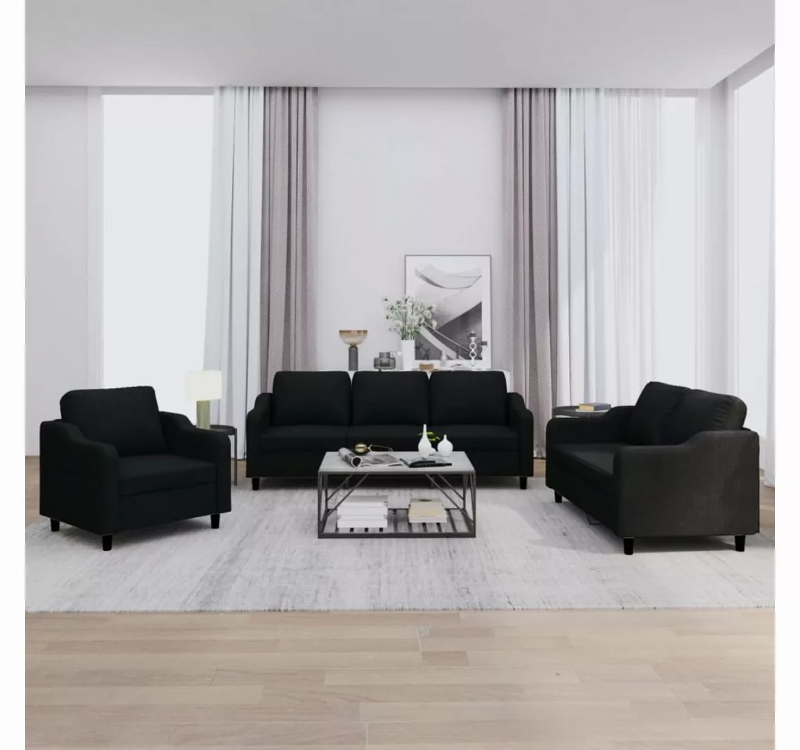 vidaXL Sofa Sofagarnitur Set mit Kissen Stoff, 3-tlg., Schwarz günstig online kaufen