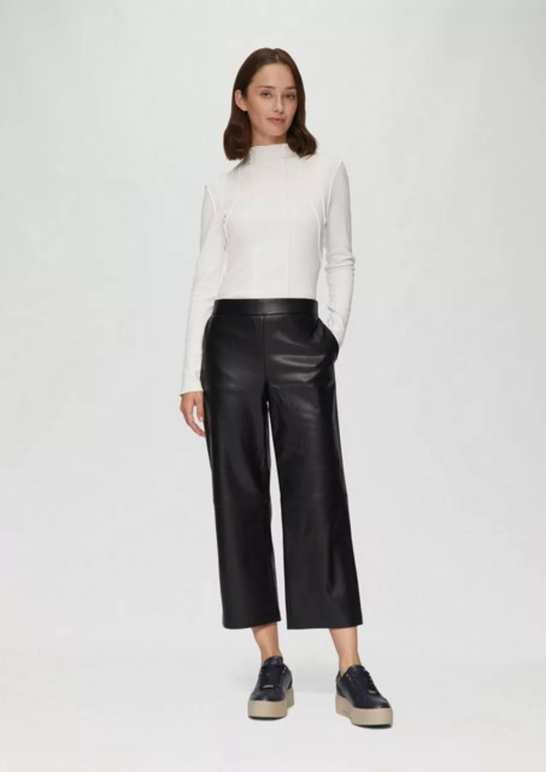 s.Oliver Culotte - weite Kunstlederhose einfarbig - Culotte in Leder-Optik günstig online kaufen