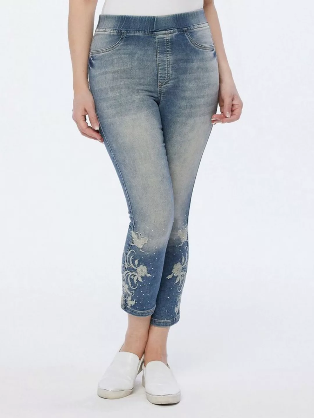 Body Needs Sweatjeans Jeggings figurbetont mit Blütenstickerei günstig online kaufen