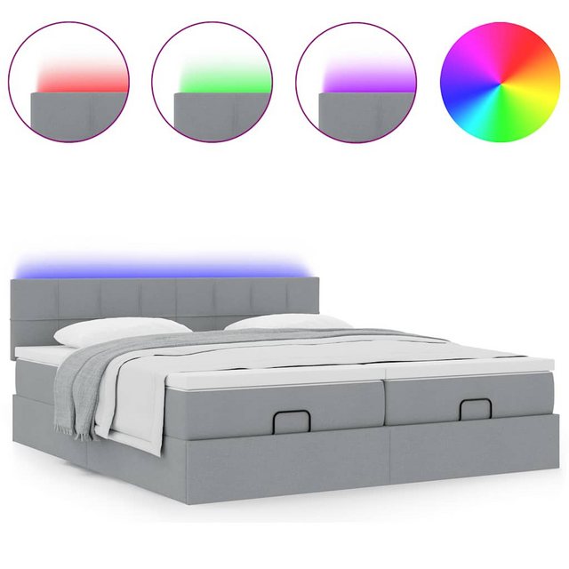 vidaXL Bett Ottoman-Bett mit Matratzen & LEDs Hellgrau 180x200 cm Stoff günstig online kaufen