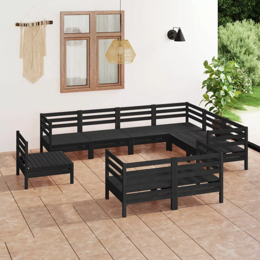 9-tlg. Garten-lounge-set Massivholz Kiefer Schwarz günstig online kaufen