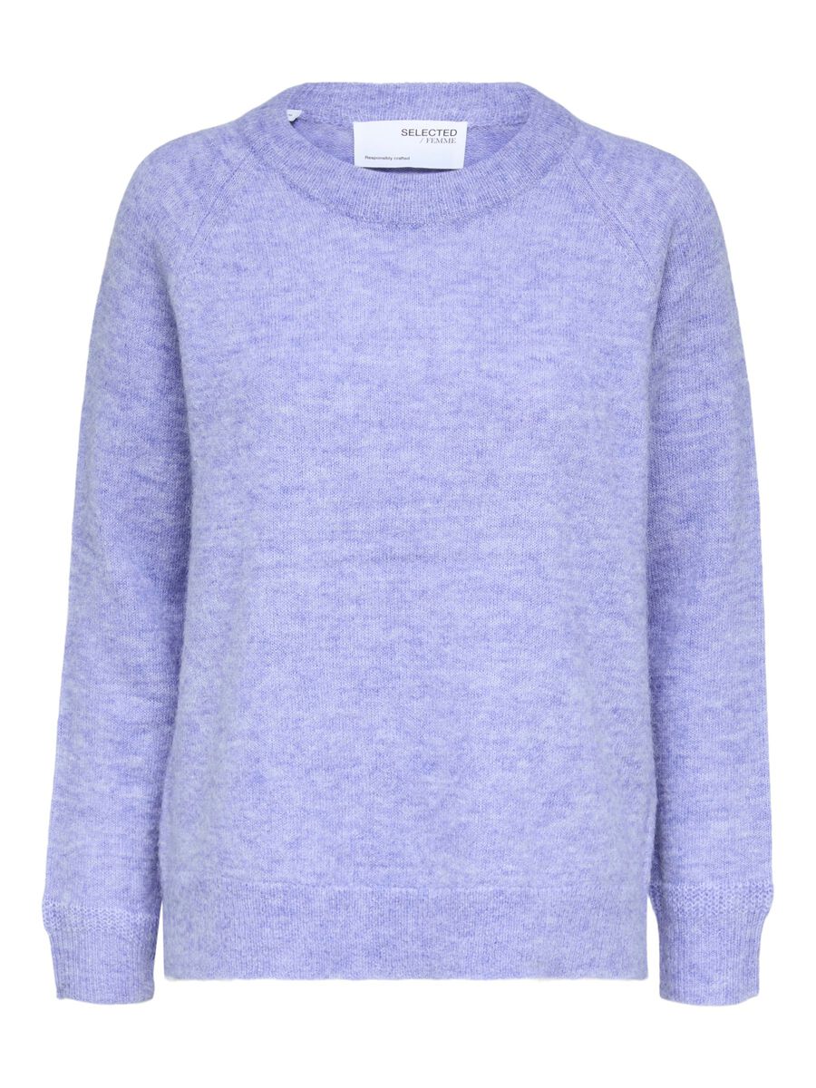 SELECTED Rundhalsausschnitt Woll Pullover Damen Violett günstig online kaufen
