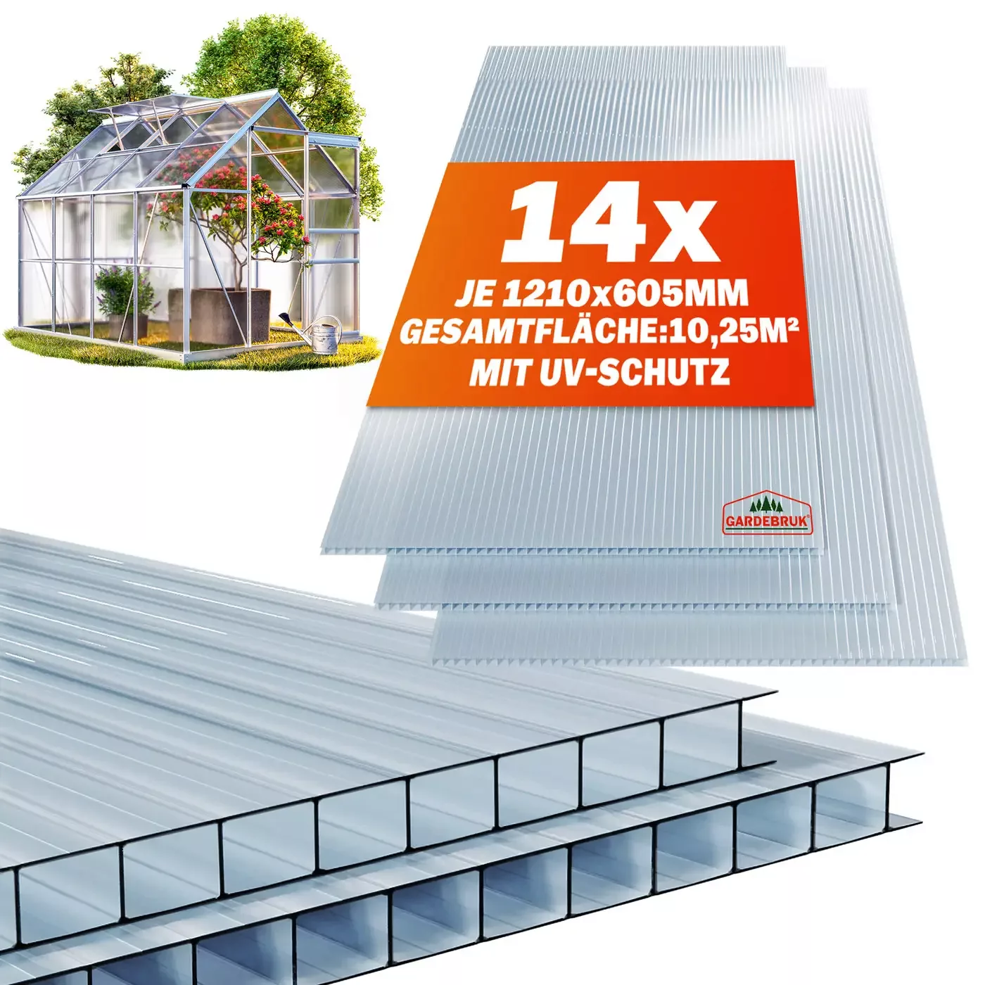 Hohlkammerstegplatten 14er-Set Transparent 10,25m² günstig online kaufen