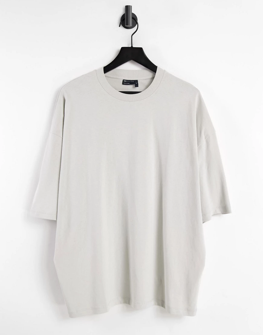 ASOS – Dark Future – Schweres Oversize-T-Shirt mit Logoprints in Grau günstig online kaufen