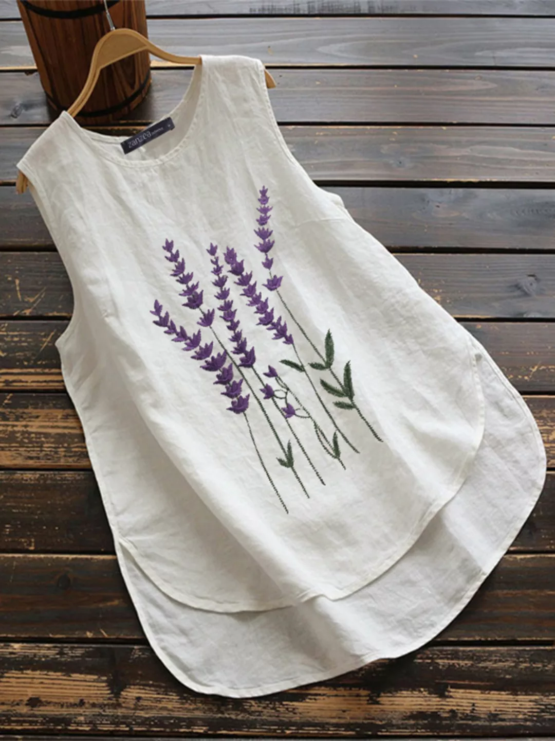 Stickerei Lavendel O-Ausschnitt Asymmetrisch Plus Größe Tank Top günstig online kaufen