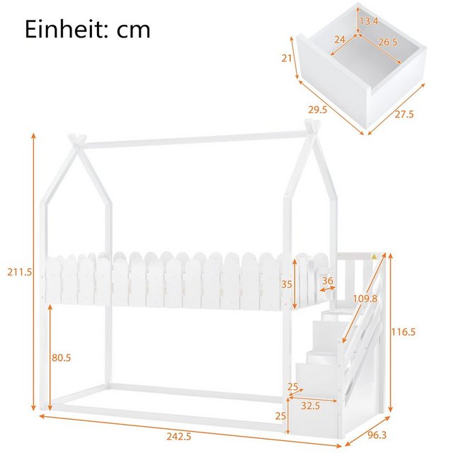 Celya Kinderbett Etagenbett Massivholzbett 90 x 200 cm, Bettgestell Kinder günstig online kaufen