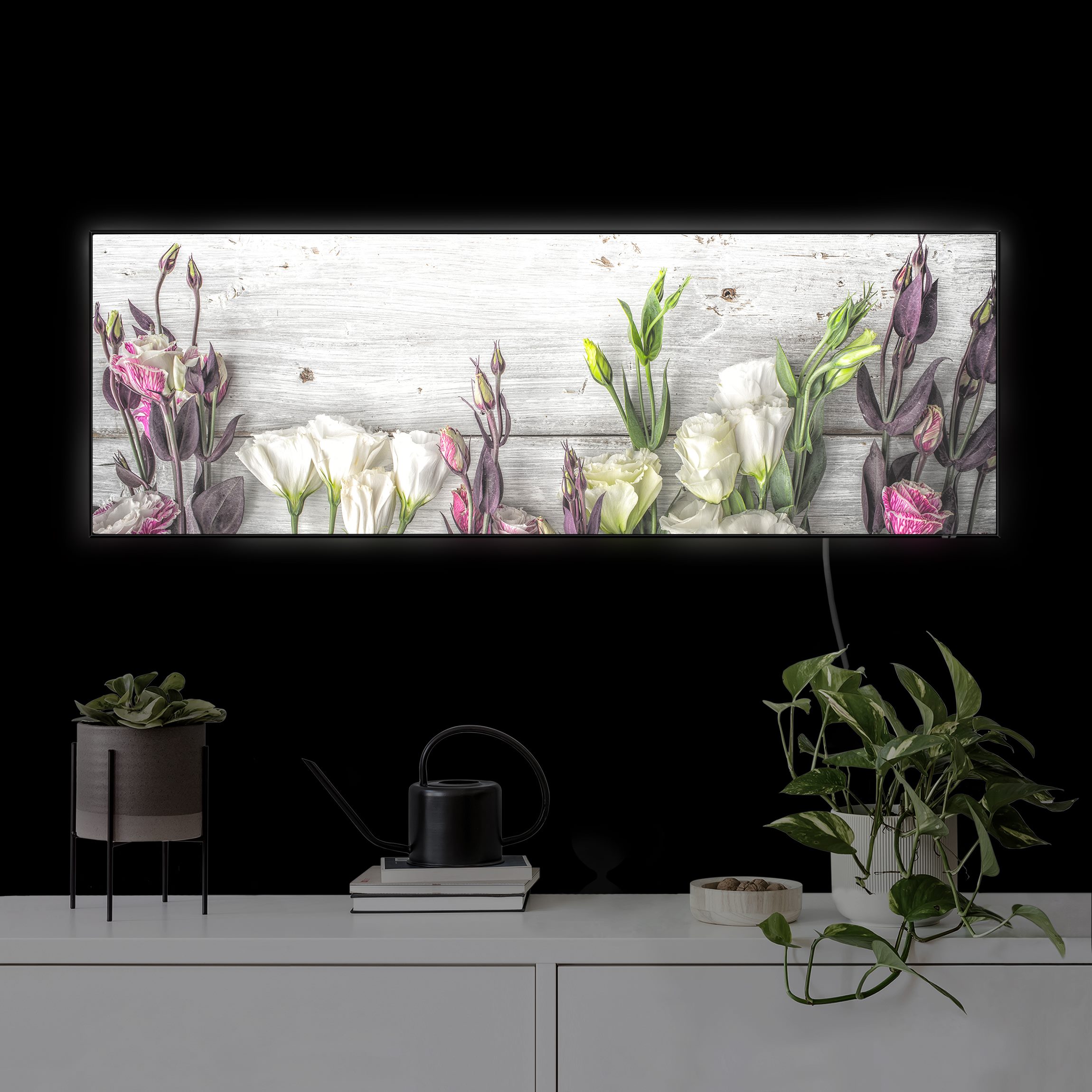 LED-Wechselbild Tulpen-Rose Shabby Holzoptik günstig online kaufen