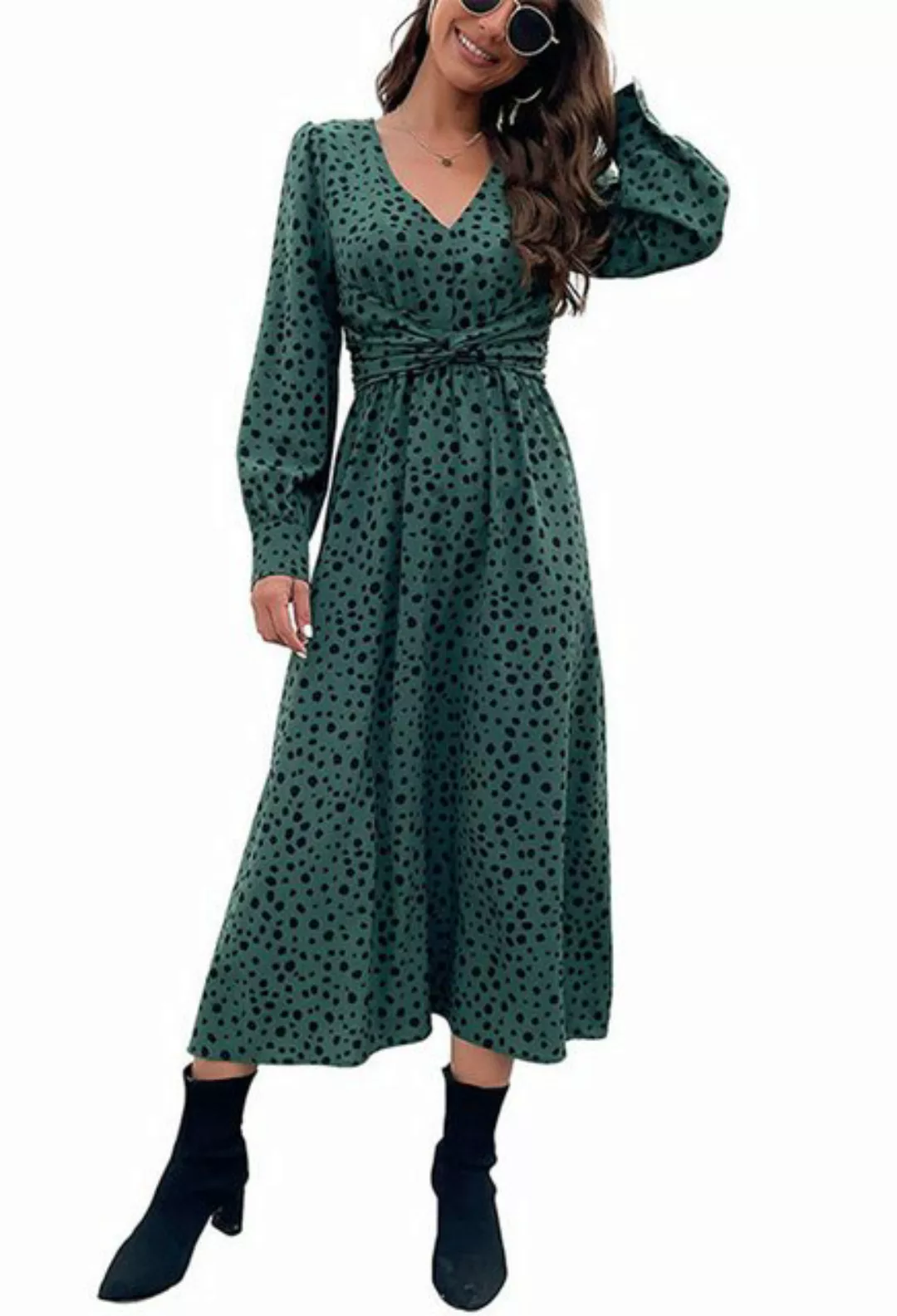 CHENIN Tunikakleid Modisches Damen-Langarmkleid Langes Kleid mit Leopardenm günstig online kaufen