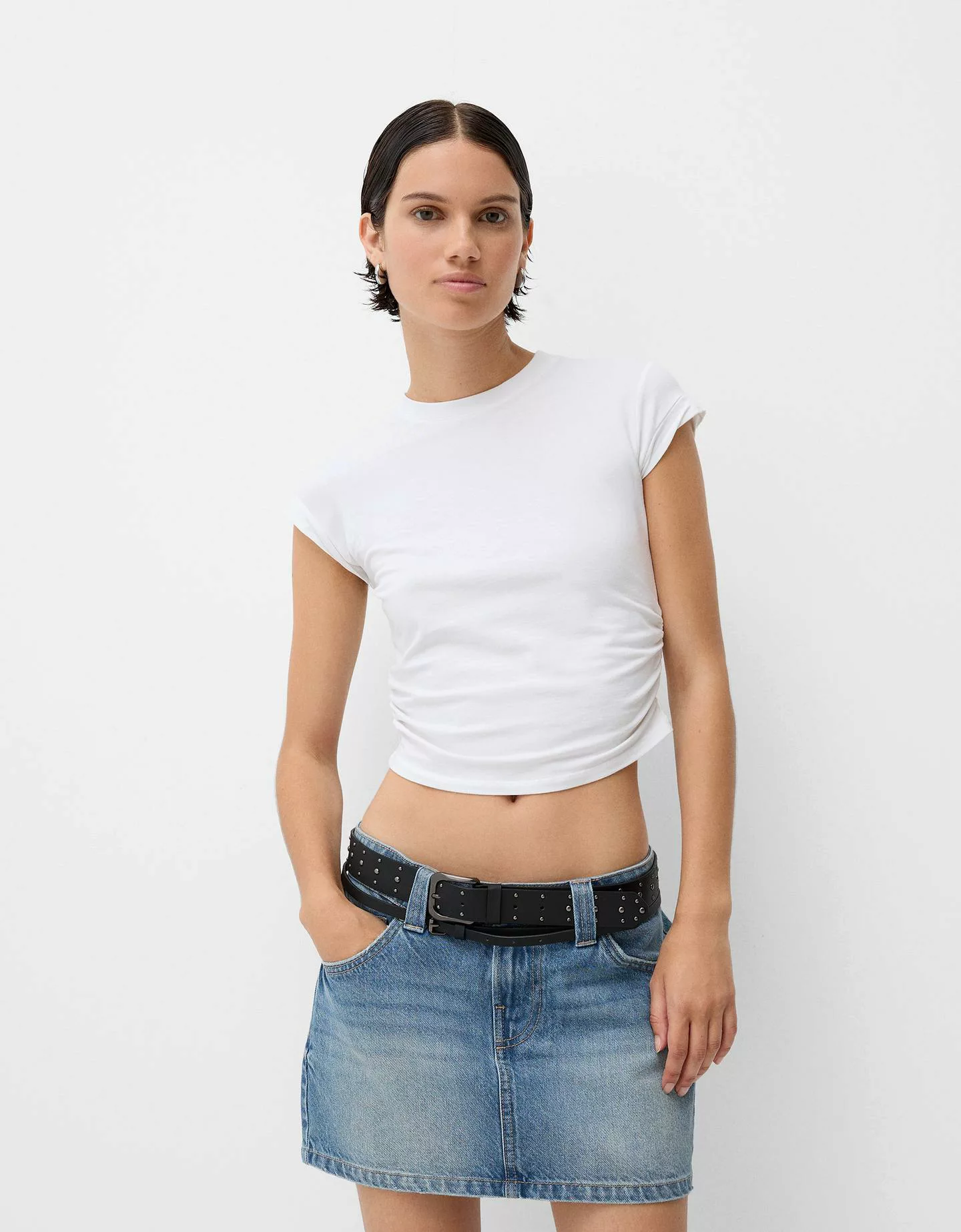 Bershka Minirock Aus Denim Mit Gürtel Damen 36 Ausgewaschenes Blau günstig online kaufen