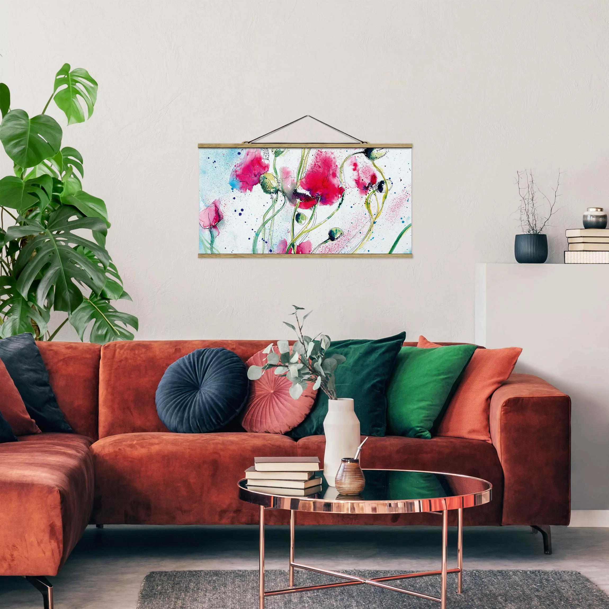 Stoffbild Blumen mit Posterleisten - Querformat Painted Poppies günstig online kaufen