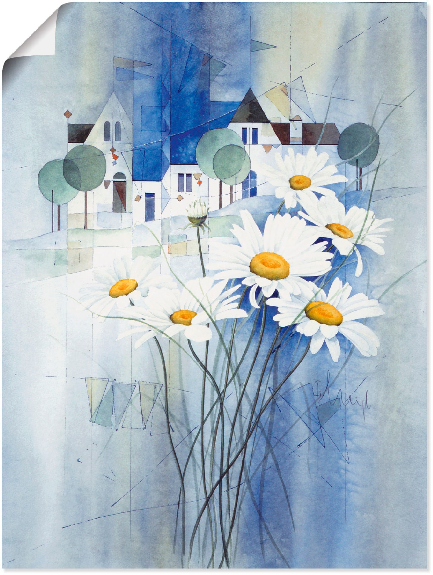 Artland Poster »Ansicht mit Margeriten«, Blumen, (1 St.), als Leinwandbild, günstig online kaufen