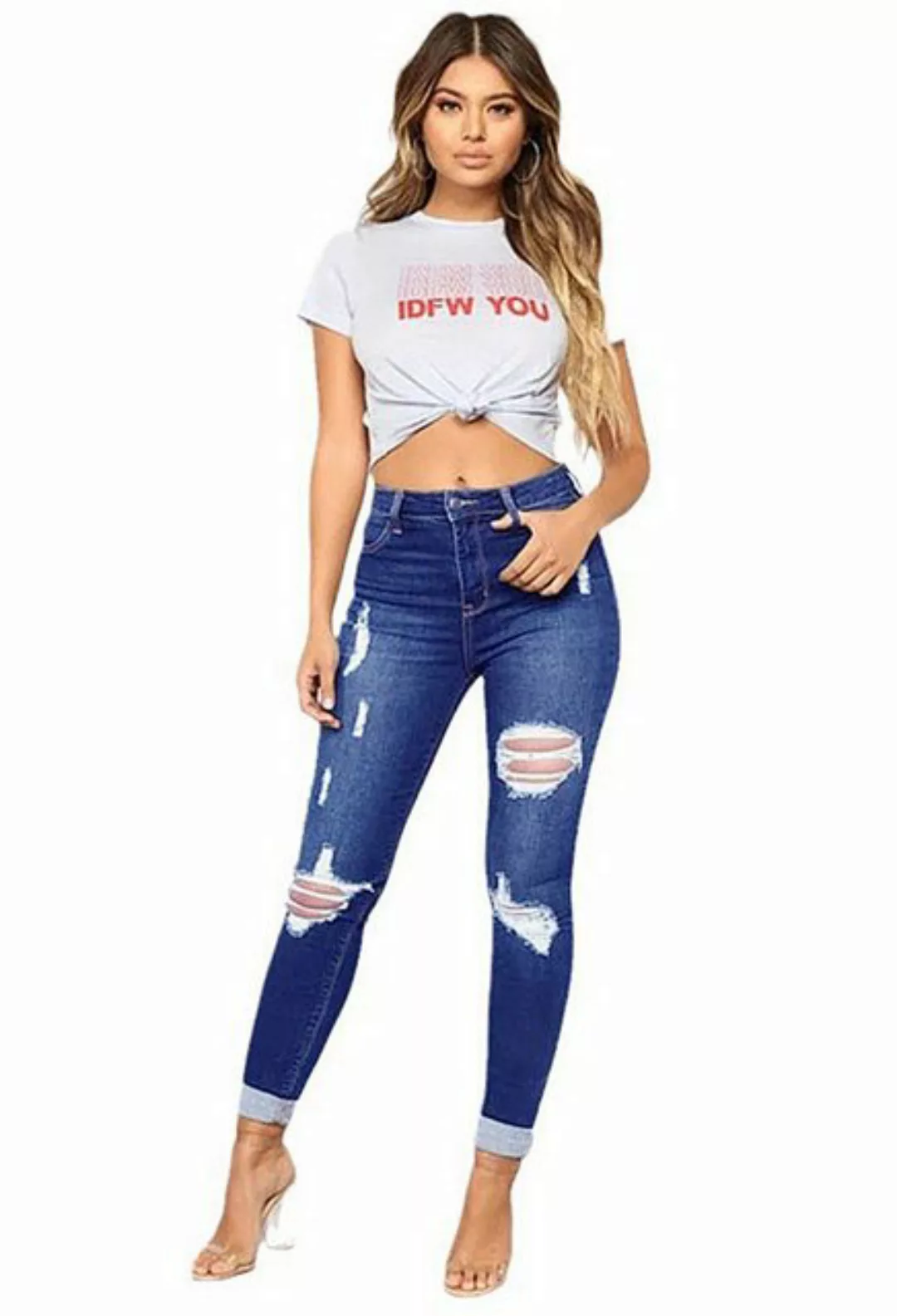 CHENIN Slouchy Jeans Zerrissene röhrenjeans mit hoher taille für damen Läss günstig online kaufen