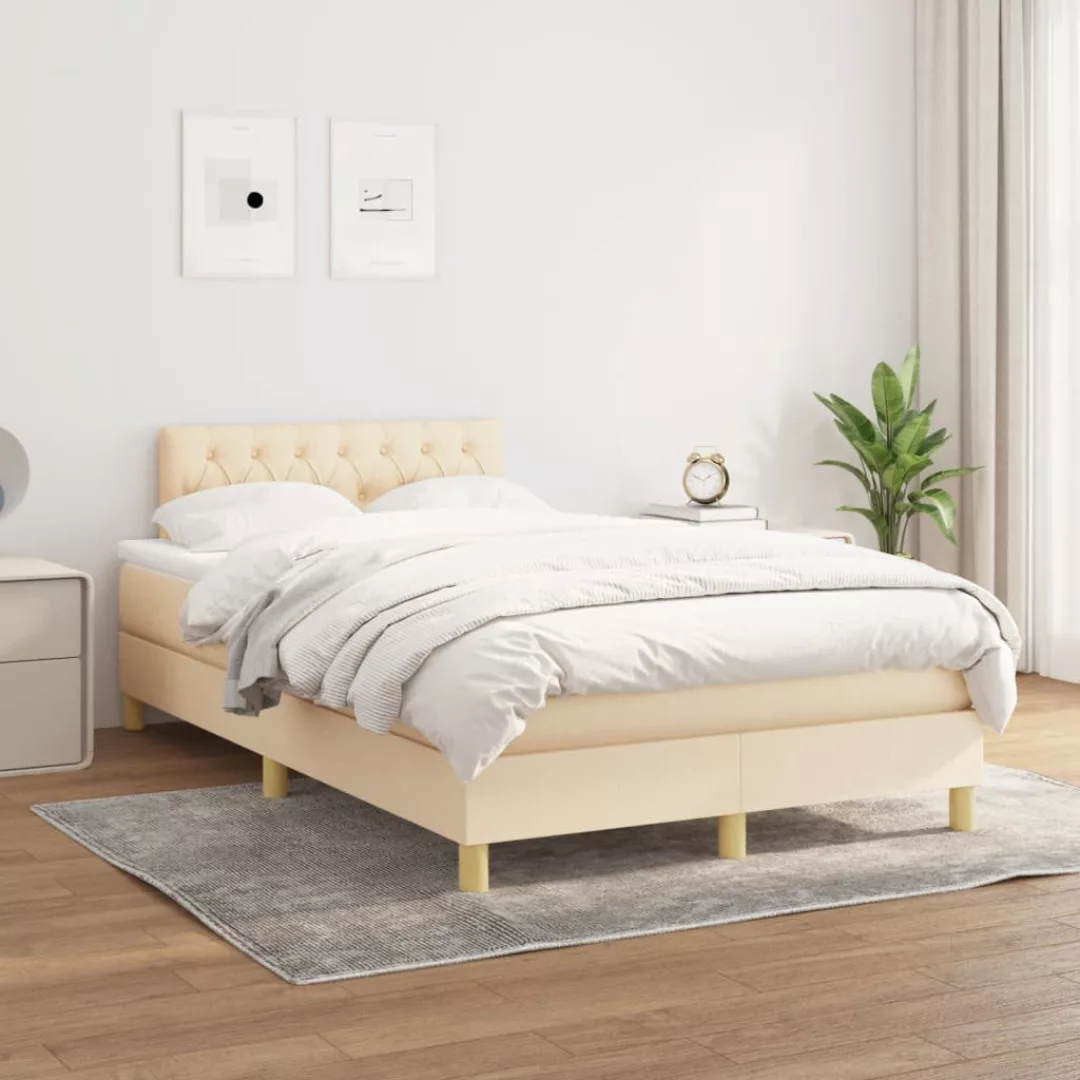 vidaXL Bettgestell Boxspringbett mit Matratze Creme 120x200 cm Stoff Bett B günstig online kaufen