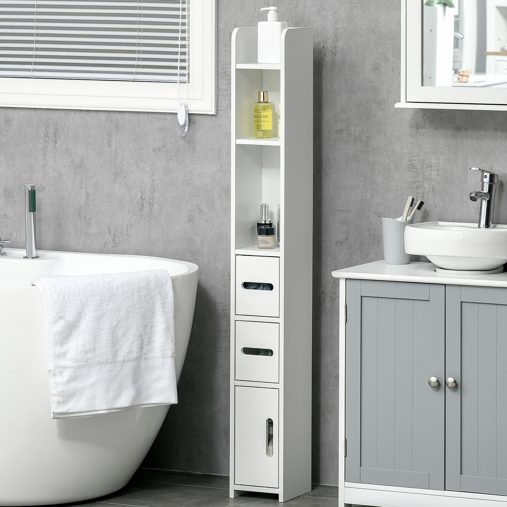 kleankin Hochschrank Badezimmerschrank Toilette mit Regalen und Schränken - günstig online kaufen
