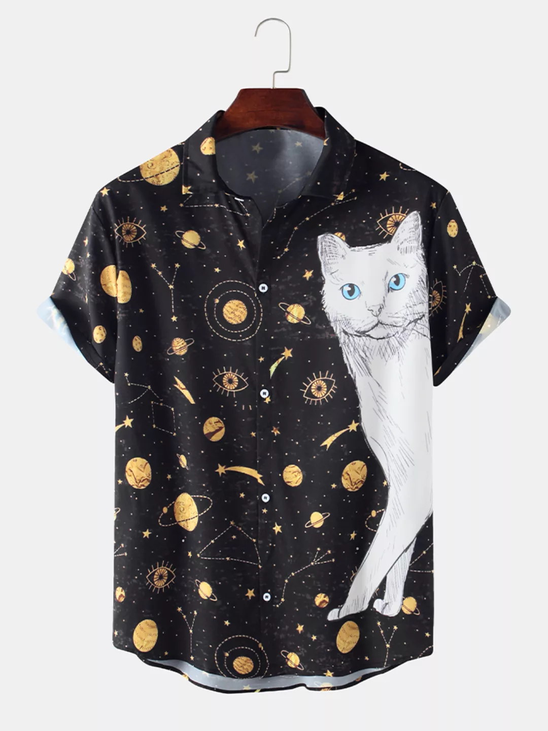 Herren Fun Star & Katze Print Casual Shirt günstig online kaufen