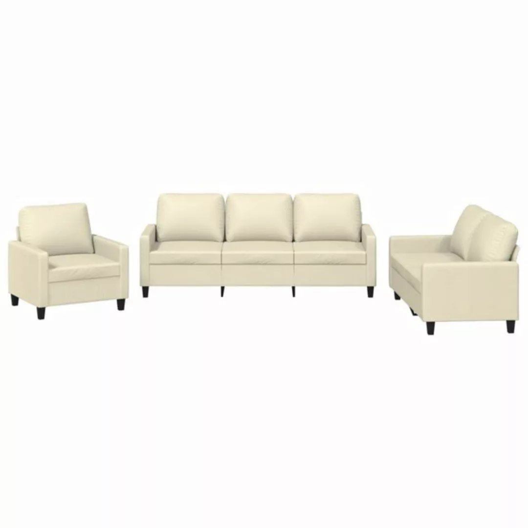 vidaXL Sofa Sofagarnitur mit Kissen Kunstleder, Standard, Creme günstig online kaufen