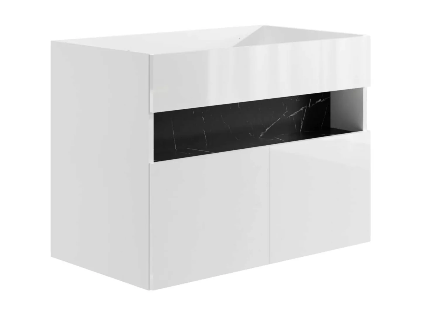 Waschbeckenunterschrank - mit LED-Beleuchtung - Weiß & Schwarz - Marmor-Opt günstig online kaufen