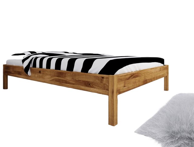 Natur24 Einzelbett Bett Bento 1 Sonderlänge 140x190 Wildeiche ohne Kopfteil günstig online kaufen