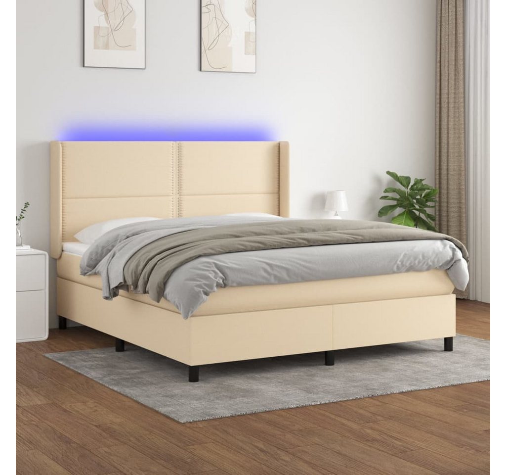 vidaXL Boxspringbett Boxspringbett mit Matratze LED Creme 160x200 cm Stoff günstig online kaufen