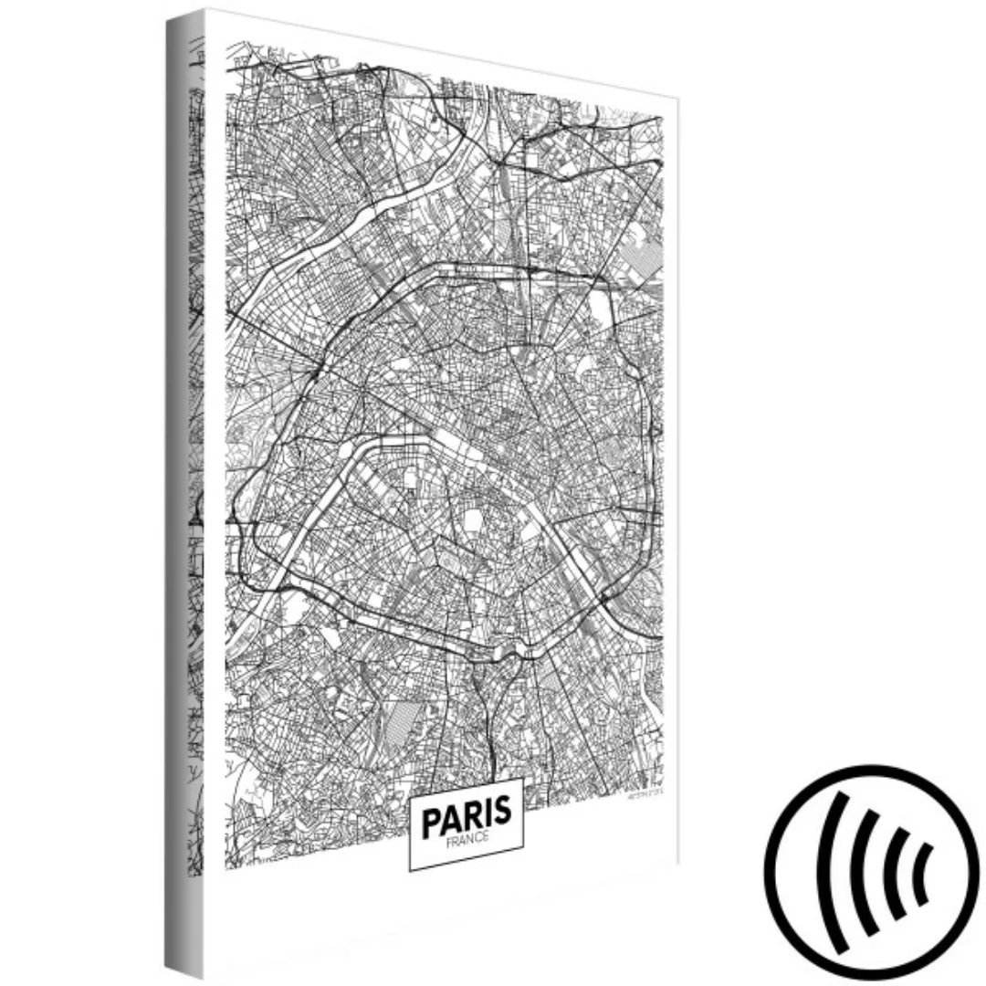 Wandbild Paris - schwarzweiße, minimalistische Karte der französischen Stad günstig online kaufen