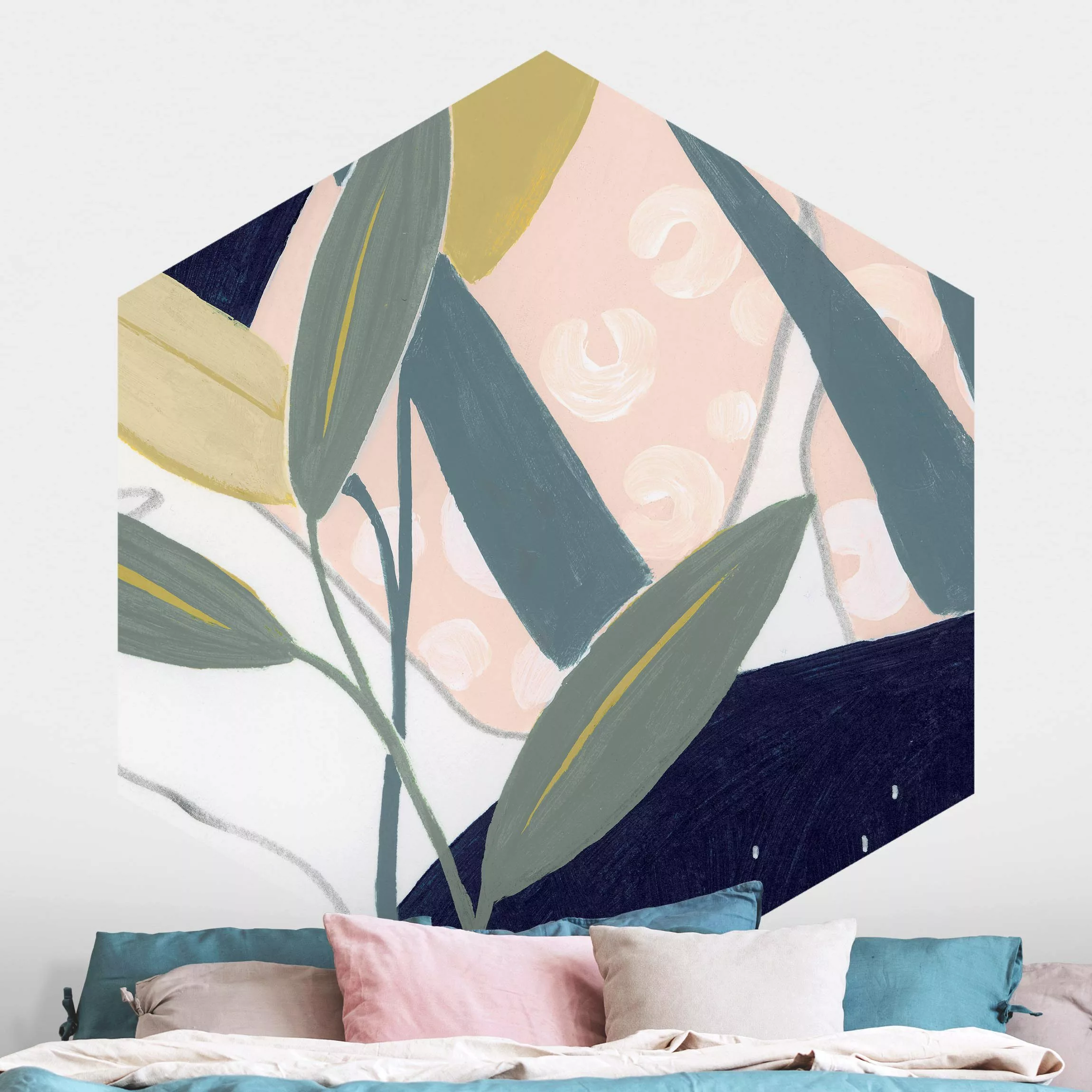 Hexagon Fototapete selbstklebend Tropische Blumen der Nacht günstig online kaufen