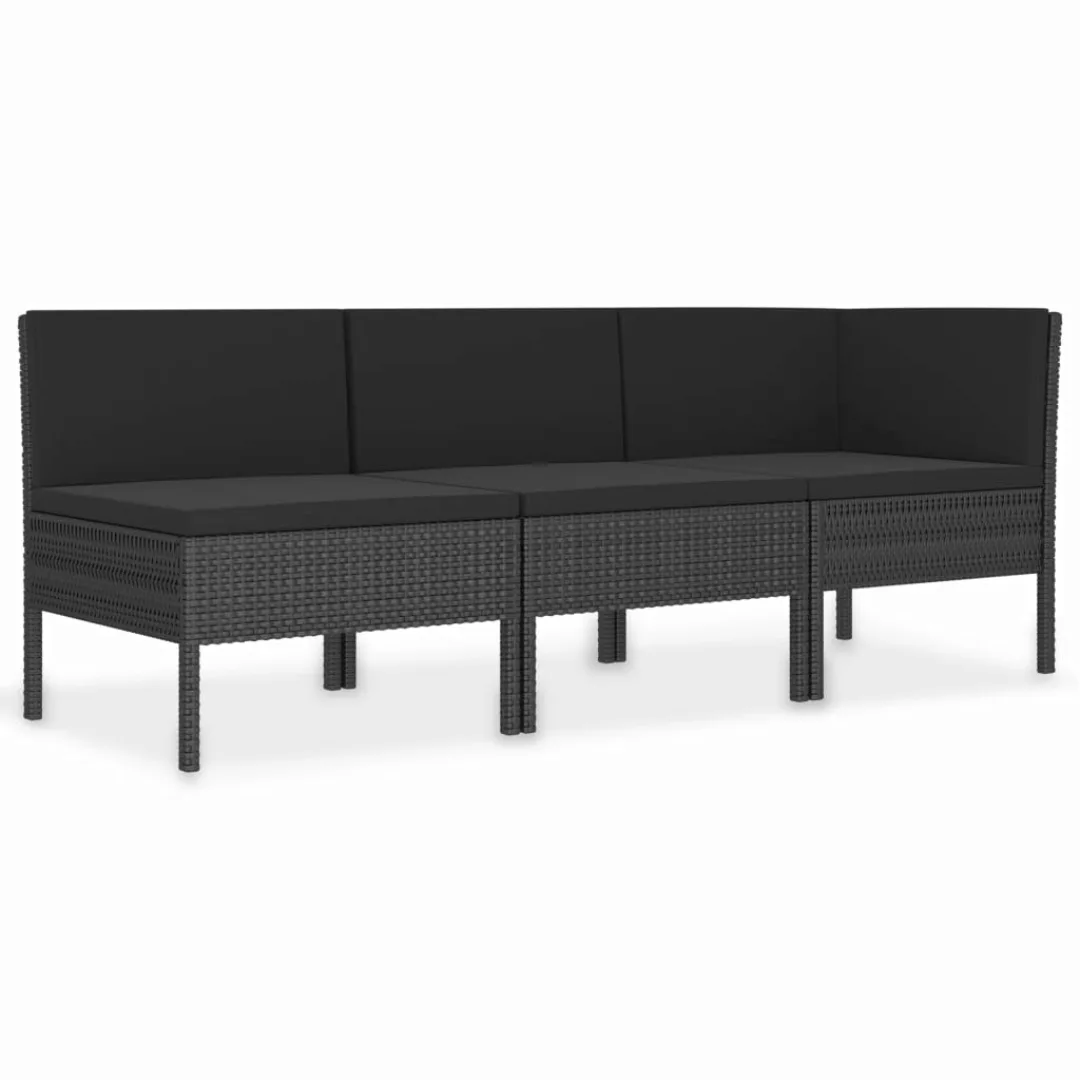 3-tlg. Garten-lounge-set Mit Auflagen Poly Rattan Schwarz günstig online kaufen