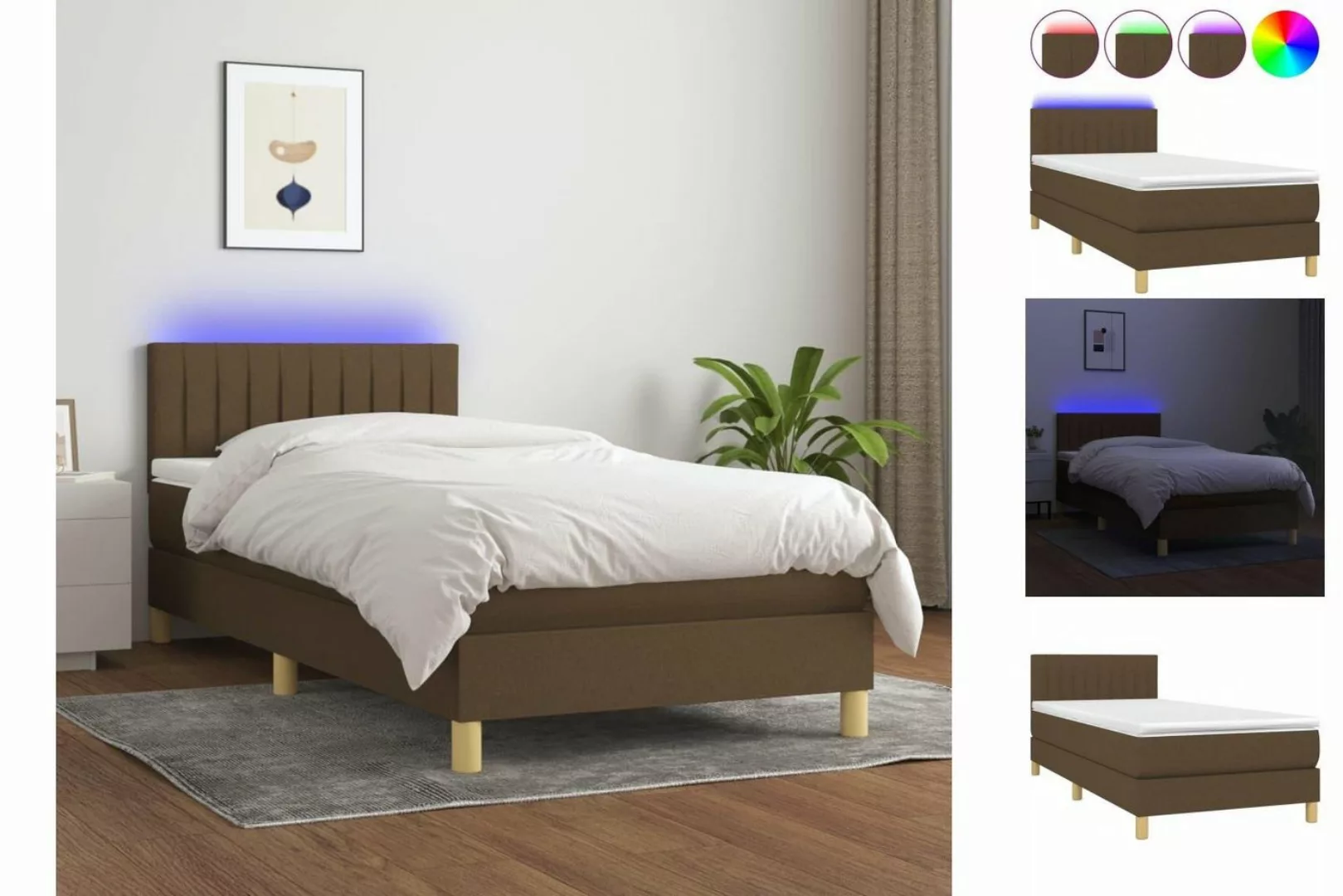 vidaXL Boxspringbett Boxspringbett mit Matratze LED Dunkelbraun 100x200 cm günstig online kaufen