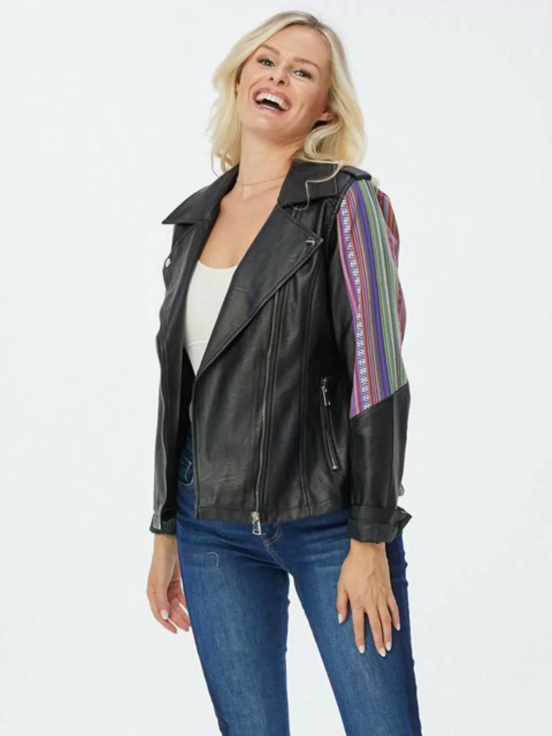 Sarah Kern Lederimitatjacke Lederimitatjacke figurbetont mit Stoffdetails a günstig online kaufen