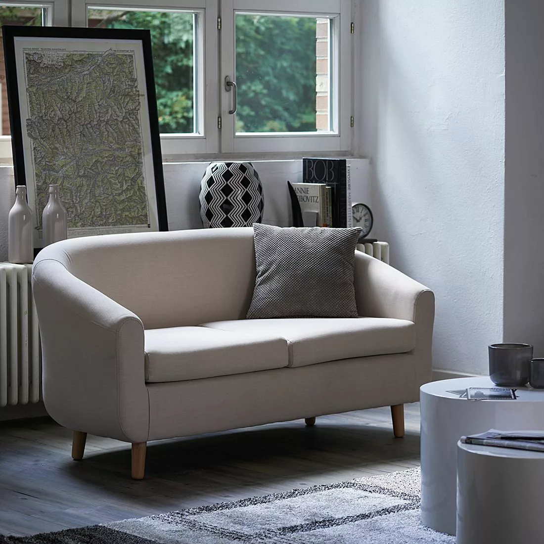 home24 Mørteens Sofa Little 2-Sitzer Beige Webstoff 140x74x74 cm (BxHxT) Sk günstig online kaufen