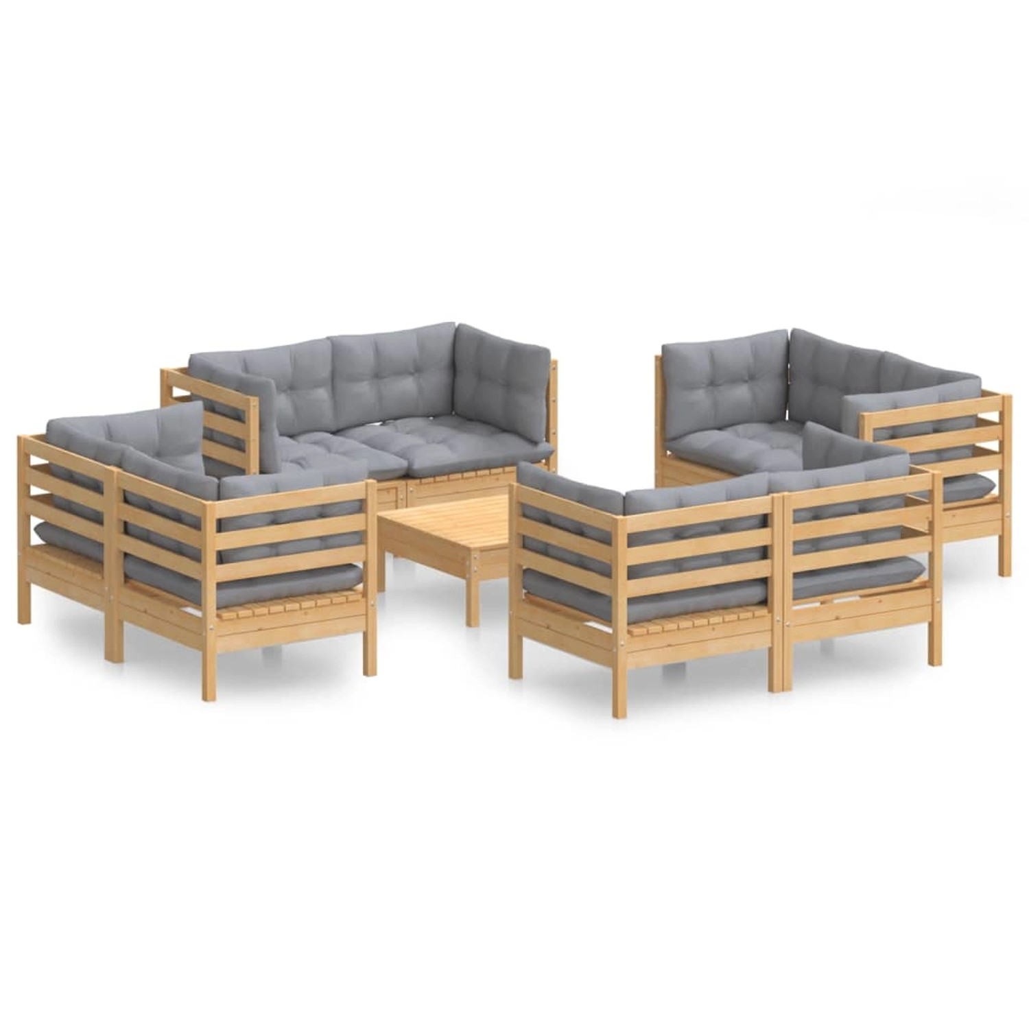 vidaXL 9-tlg Garten-Lounge-Set mit Grauen Kissen Kiefernholz Modell 2 günstig online kaufen