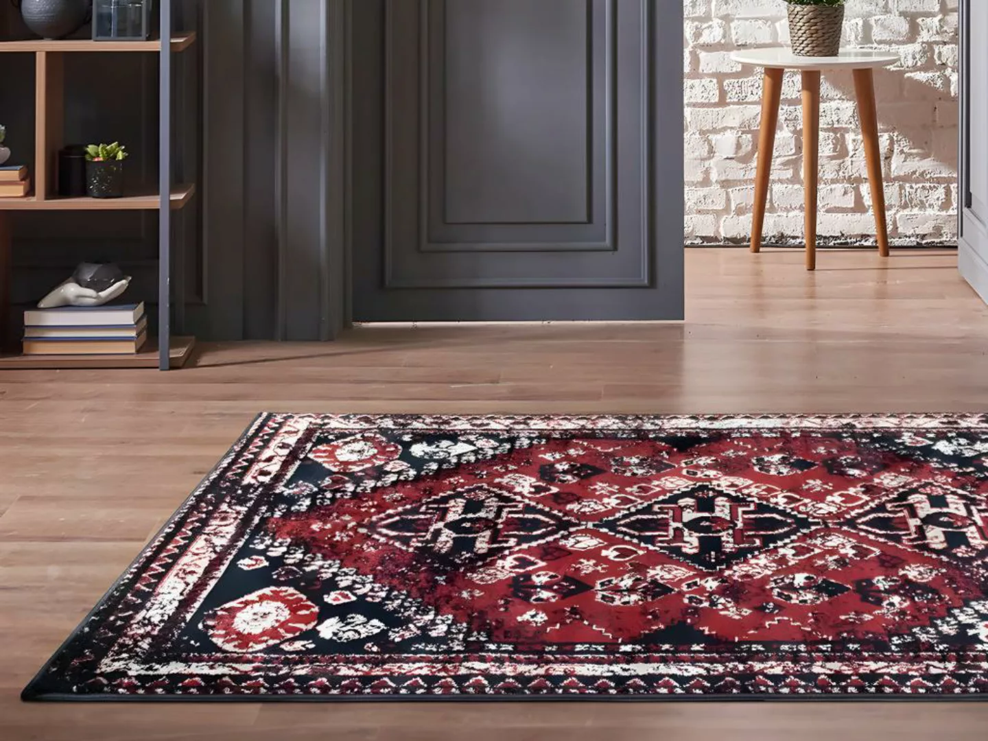 Teppich orientalisch - 160 x 230 cm - Rot & Schwarz - SYLHET günstig online kaufen