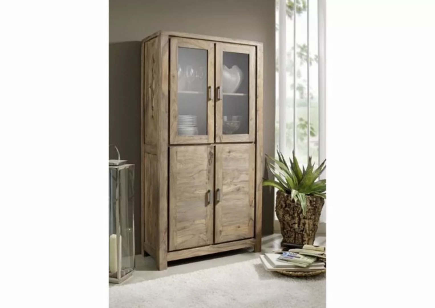 Massivmoebel24 Standvitrine Vitrine Sheesham 90x40x175 braun geölt BUDDHA # günstig online kaufen