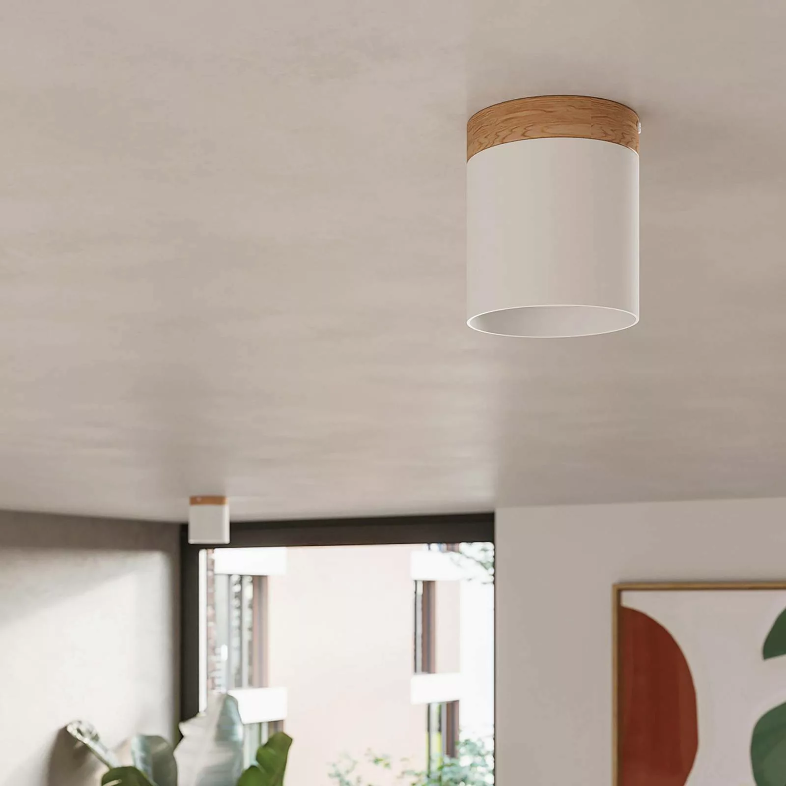 Deckenspot Rif, weiß, Ø 12 cm, Holz, Aluminium günstig online kaufen
