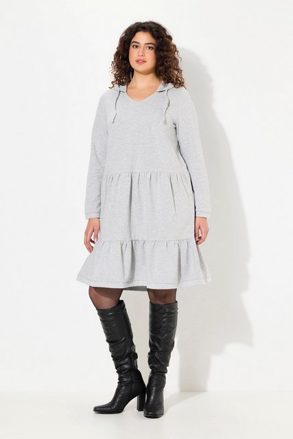 Ulla Popken Midikleid Sweatkleid Kapuze A-Linie V-Ausschnitt Langarm günstig online kaufen