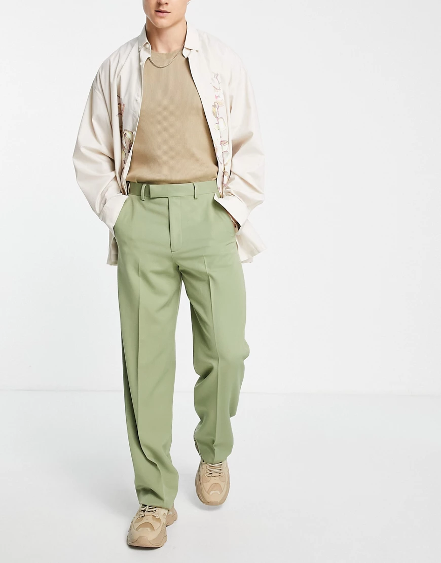 ASOS DESIGN – Elegante Hose mit weitem Bein in Grün günstig online kaufen