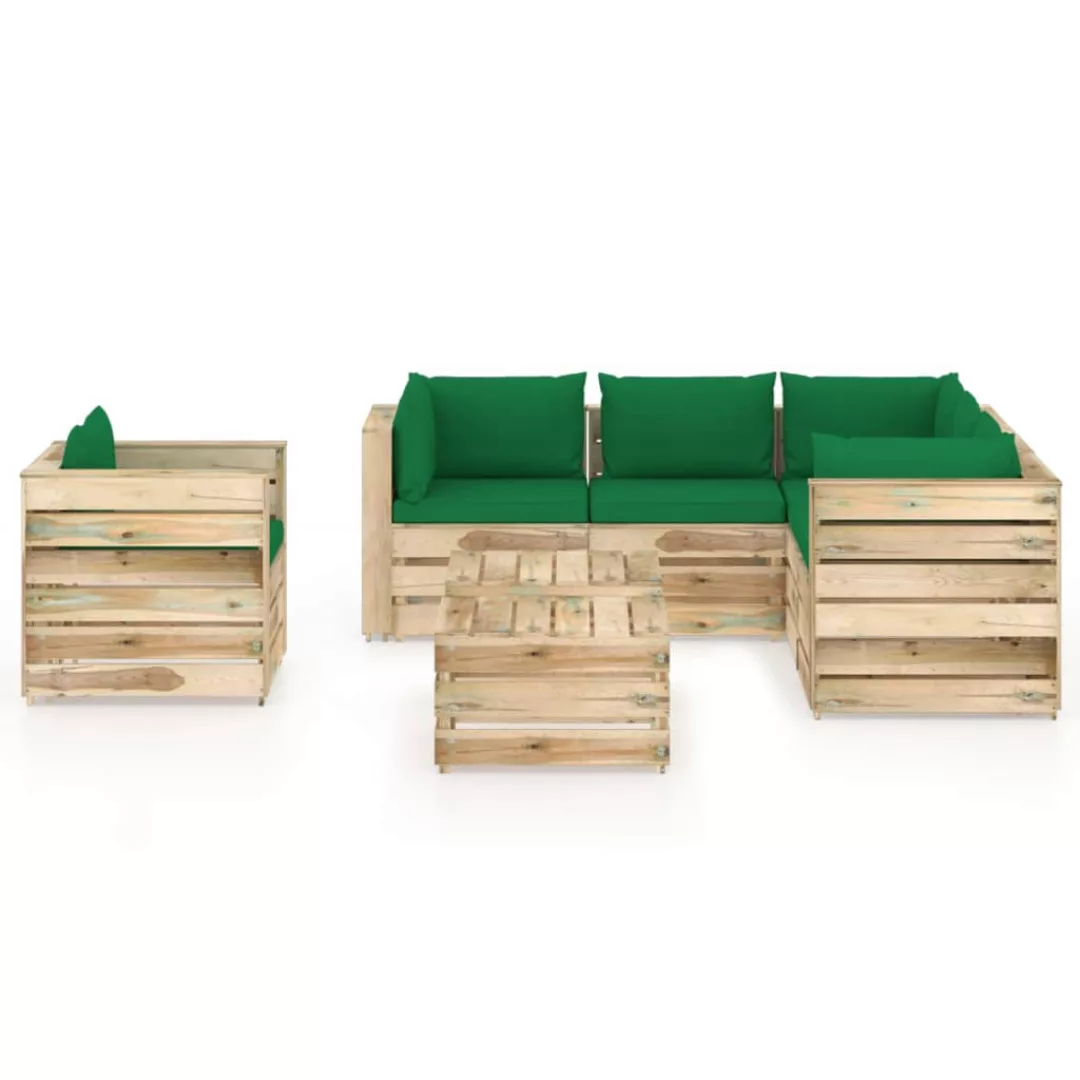 8-tlg. Garten-lounge-set Mit Kissen Grün Imprägniertes Holz günstig online kaufen