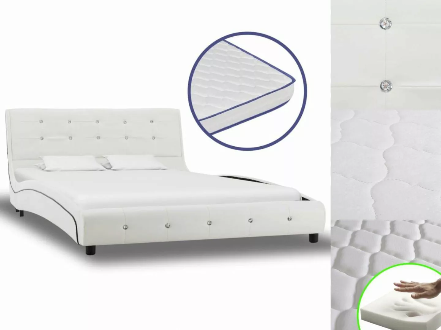 vidaXL Bettgestell Bett mit Memory-Schaum-Matratze Weiß Kunstleder 120200cm günstig online kaufen