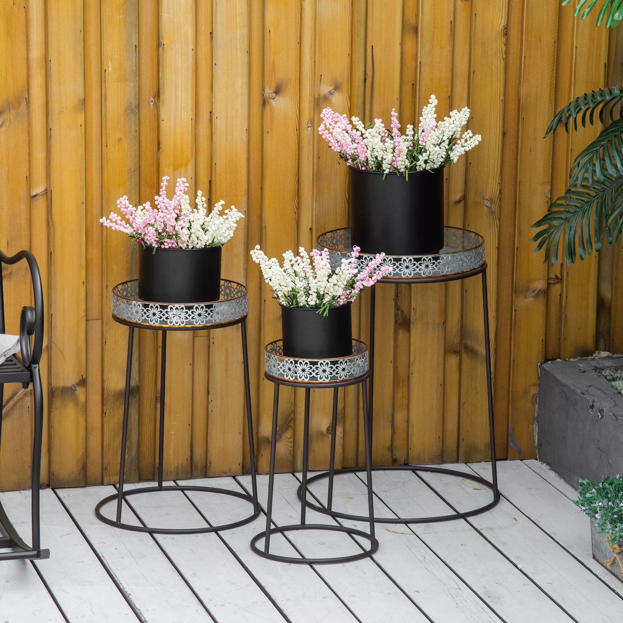 Outsunny Blumenständer 3er Set aus Metall  Pflanzenständer, stapelbare Blum günstig online kaufen