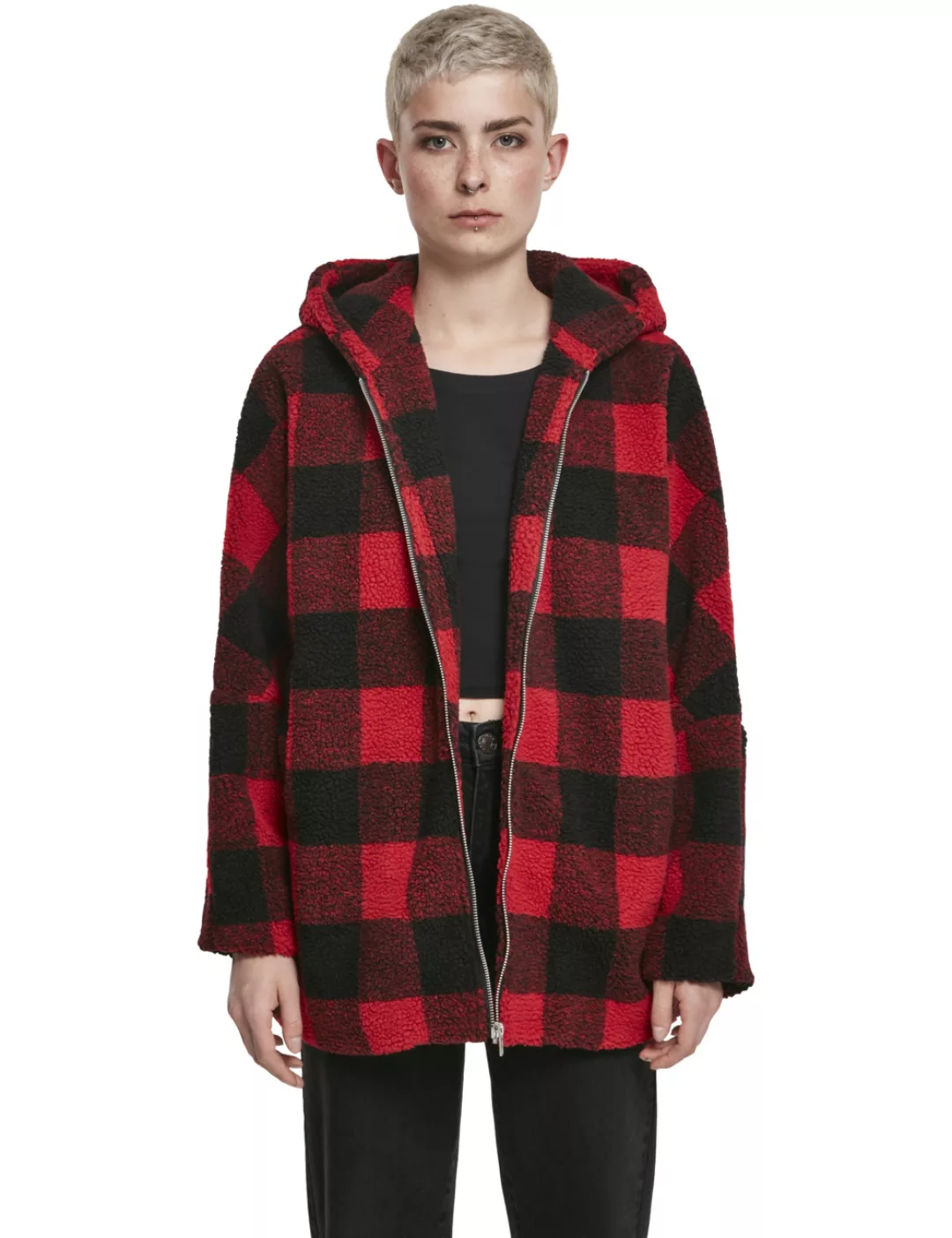 Urban Classics Ladies Hooded Oversized Check Sherpa Jacke günstig online kaufen