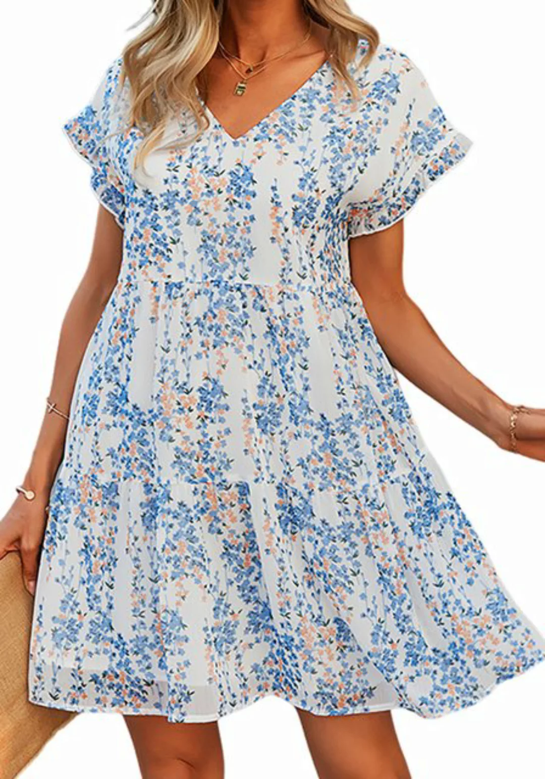 Lovolotti Sommerkleid Kleid Damen LO-KLDE-L01 Kleider Blumenkleid Dress Blu günstig online kaufen