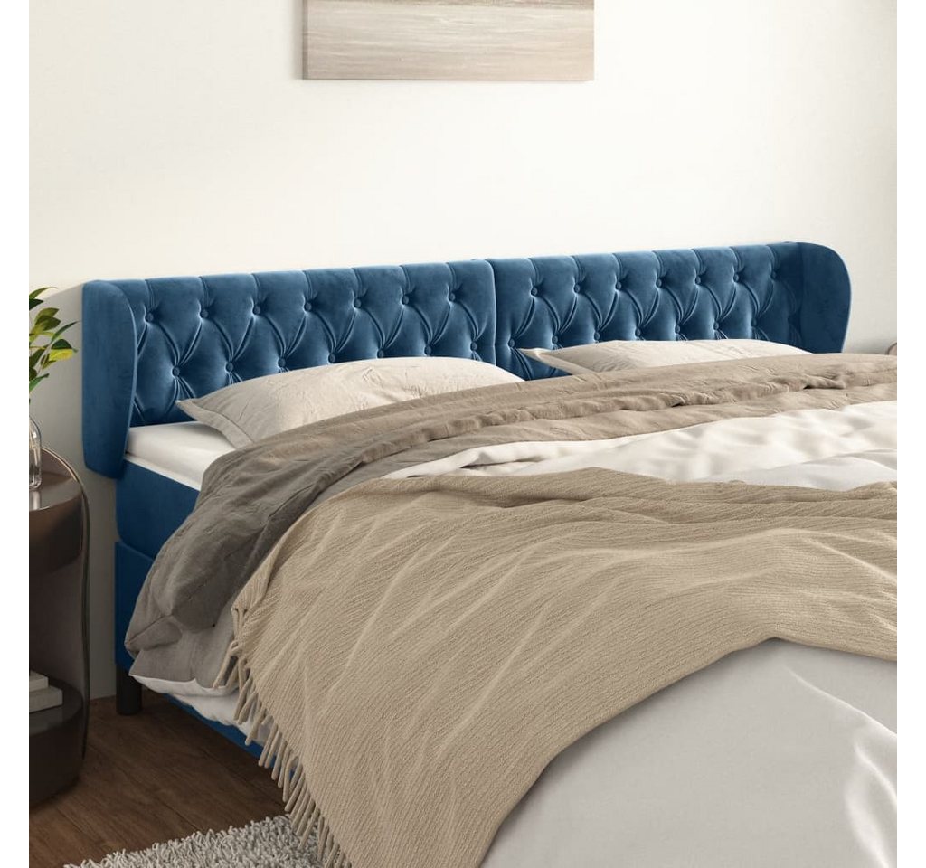 vidaXL Bett, Kopfteil mit Ohren Dunkelblau 183x23x78/88 cm Samt günstig online kaufen