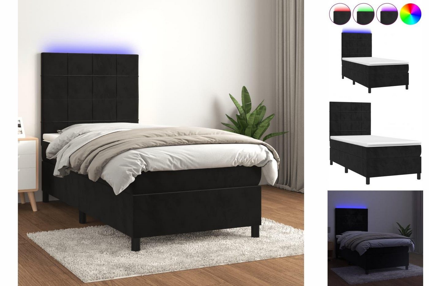 vidaXL Bettgestell Boxspringbett mit Matratze LED Schwarz 80x200 cm Samt Be günstig online kaufen