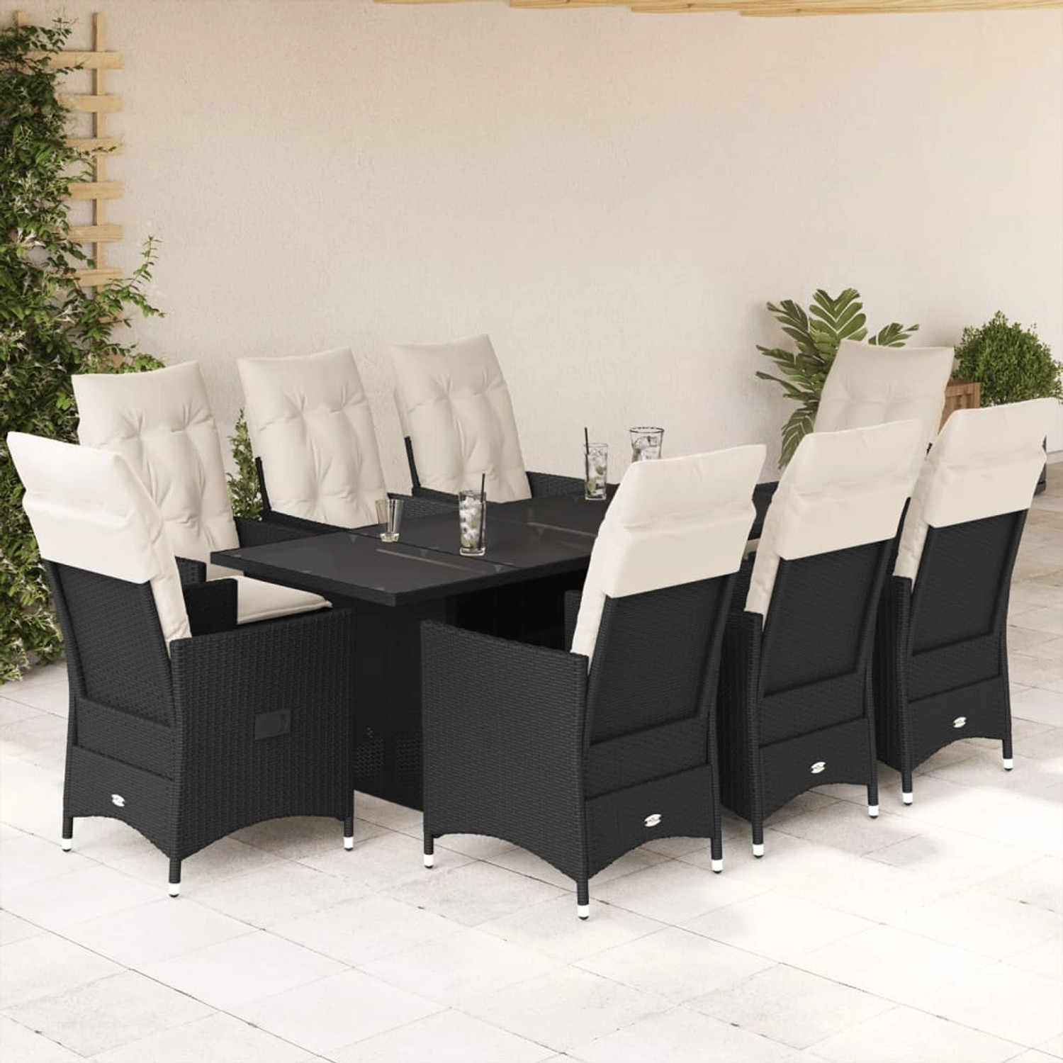 vidaXL 9-tlg Garten-Essgruppe mit Kissen Schwarz Poly Rattan Modell 108 günstig online kaufen