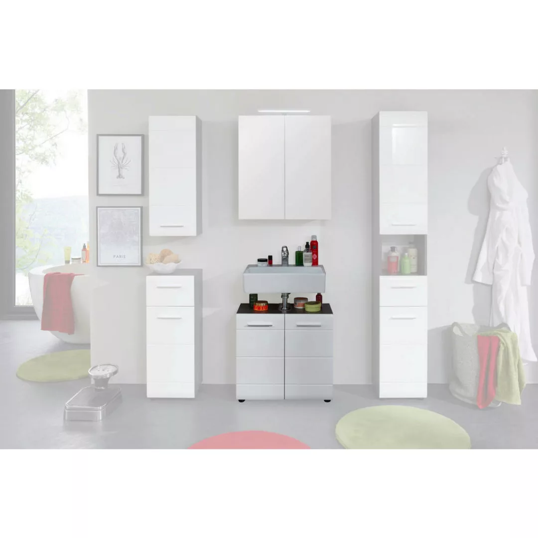 trendteam Badezimmerspiegelschrank Wandschrank Line Weiß und Rauchsilbern ( günstig online kaufen