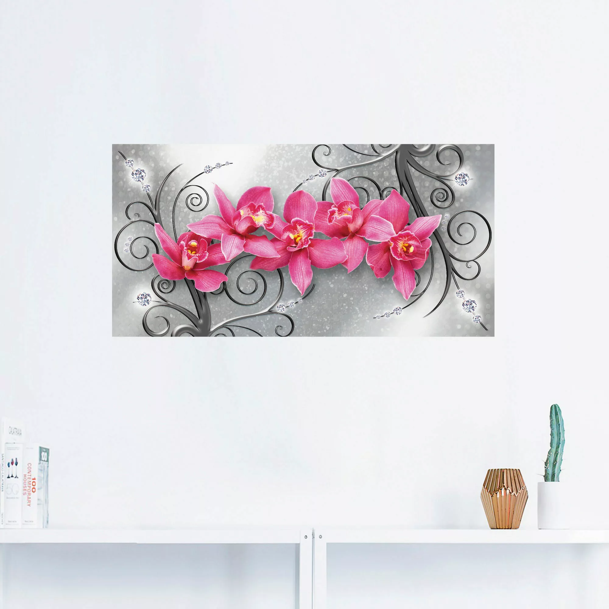 Artland Wandbild "rosa Orchideen auf Ornamenten", Blumenbilder, (1 St.) günstig online kaufen