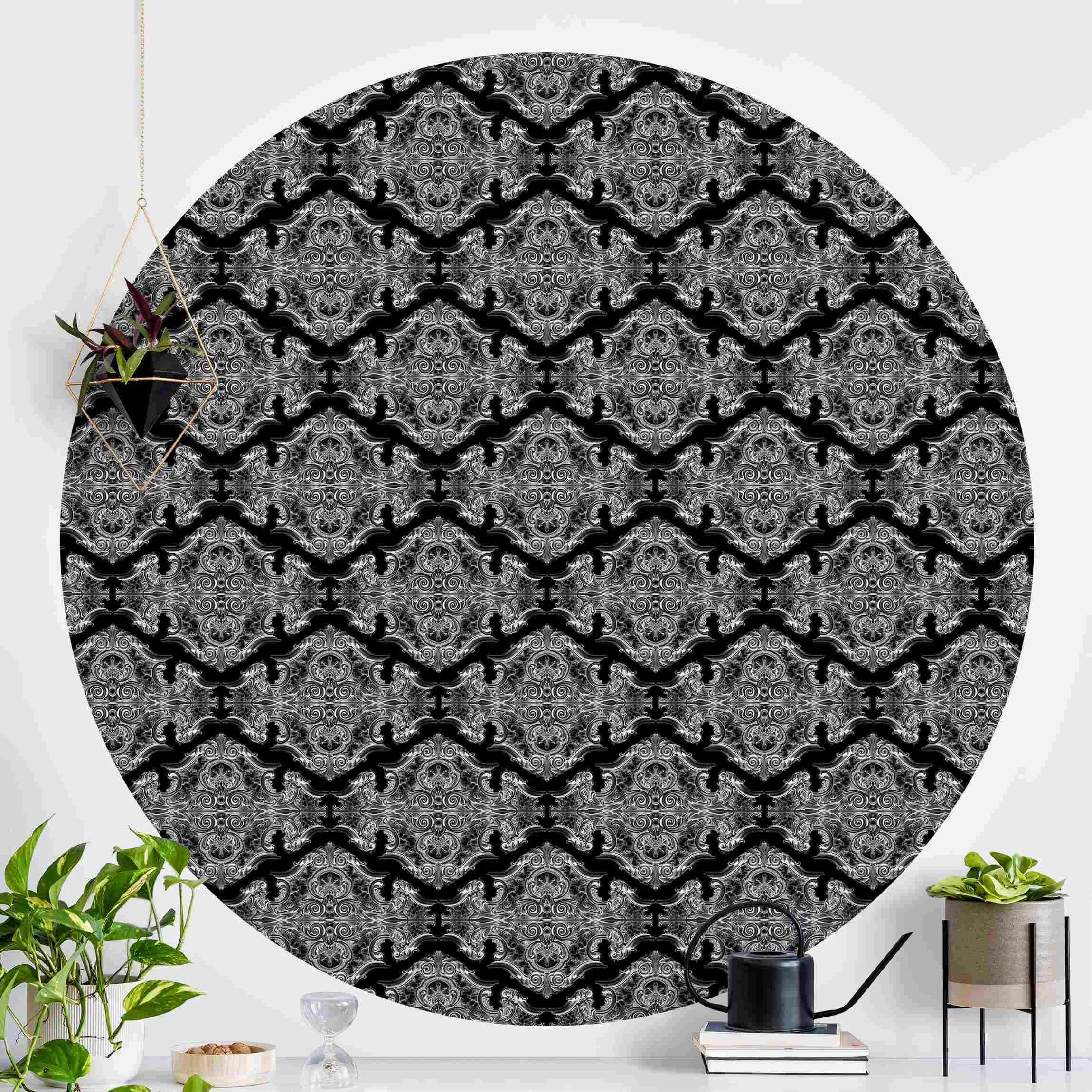 Runde Mustertapete selbstklebend Aquarell Barock Muster mit Ornamenten vor günstig online kaufen