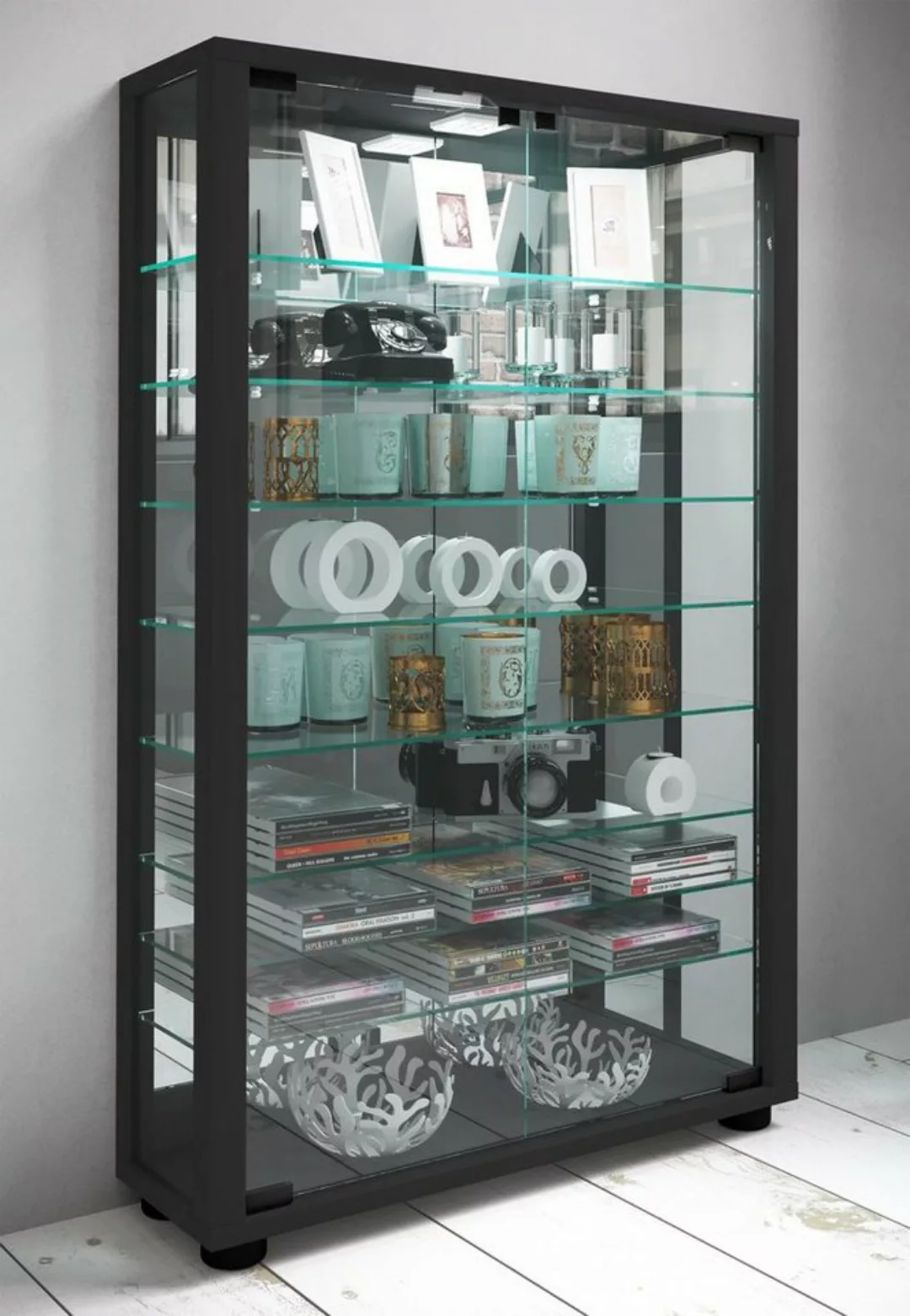 VCM Standvitrine Glas Stand Vitrine Sammelvitrine Lumo Mini Spiegel günstig online kaufen