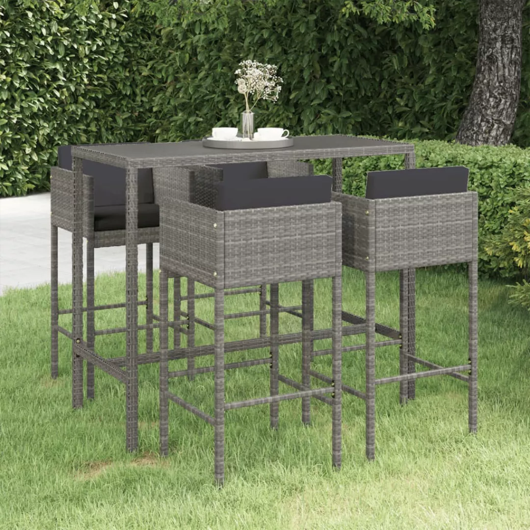 5-tlg. Gartenbar-set Mit Kissen Poly Rattan Grau günstig online kaufen