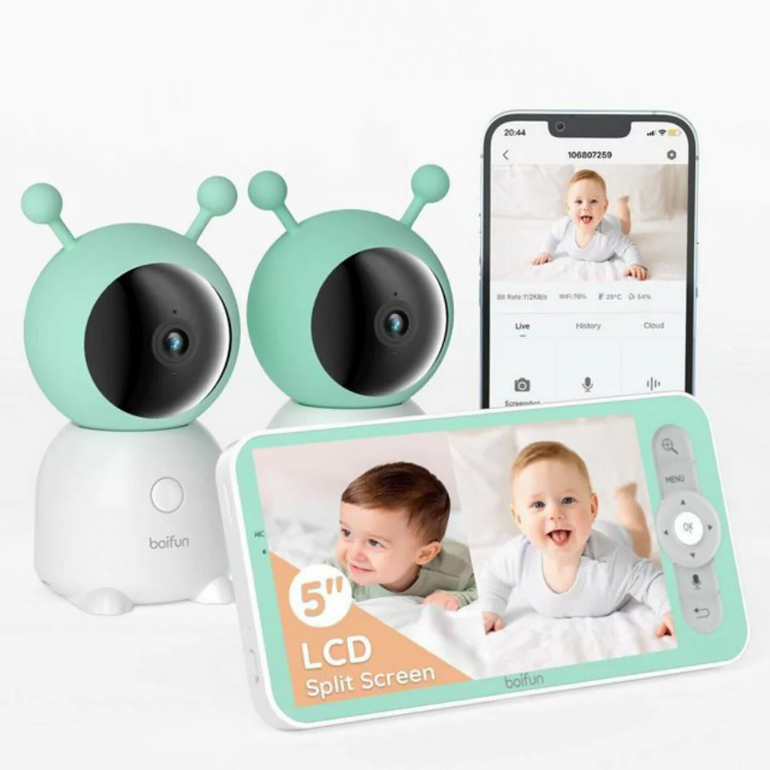 Boifun Video-Babyphone Babyphone mit 2 Kameras 5 Zoll, Video Babyphone HD, günstig online kaufen